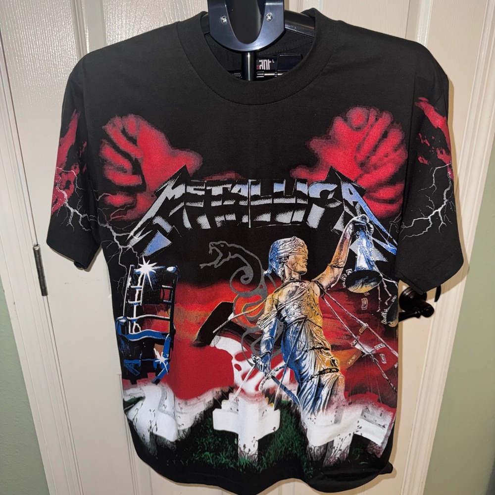 Vintage Metallica T-Shirt Men Large Black All Over Print And Justice For All